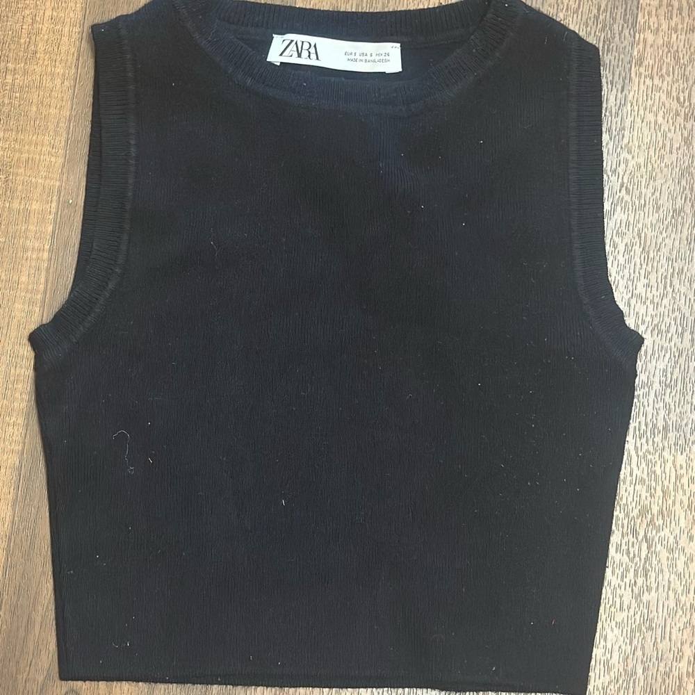 Zara Black Fitted Sleeveless Crop Tank Top - Picture 8 of 12